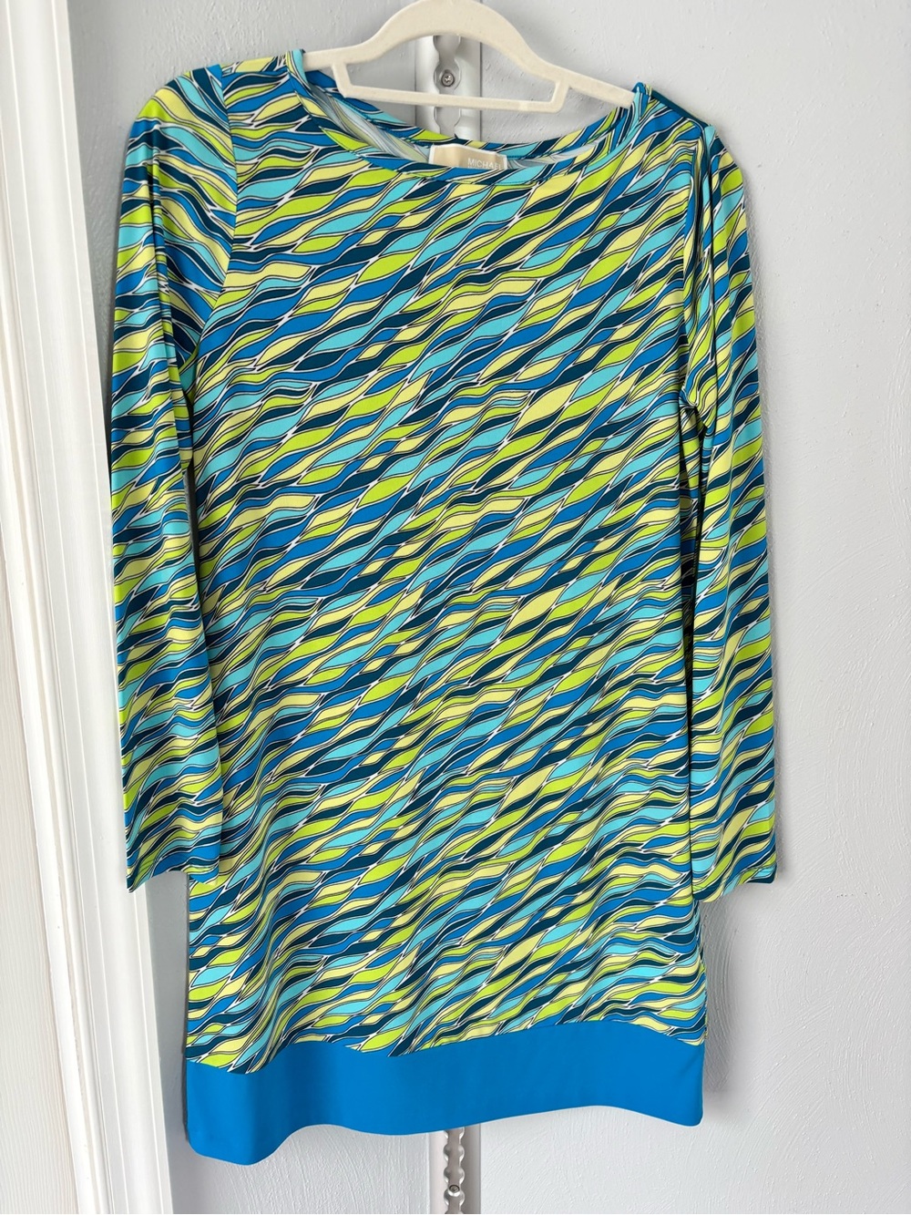 Michael Kors Blue & Lime Wave-Print Long Sleeve Tunic